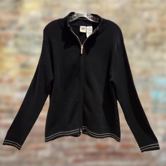 Faded Glory Black Stretch Knit Zip Up Sweater - L (12/14) - Picture 1 of 7